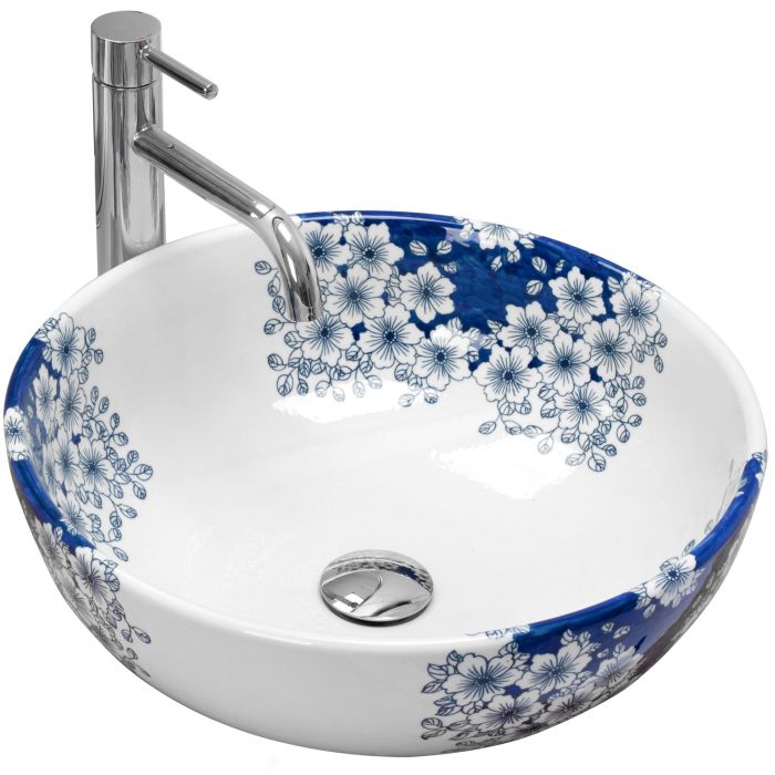 Раковина накладная Rea Fiori 410х410х150 белый, синий