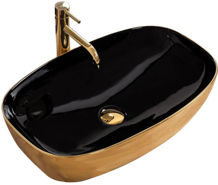 Раковина накладная Rea Rich 605х385х135 черный, золото