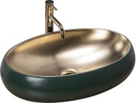 Раковина накладная Rea Melania 600х405х145 зеленый, золото