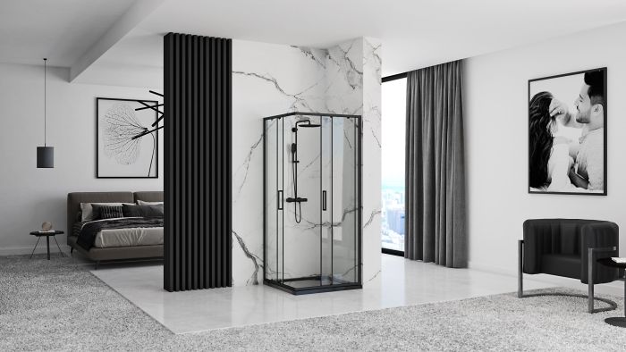 Душевая кабина Rea Punto 90x90 R/L черный + Душевой поддон Savoy черный