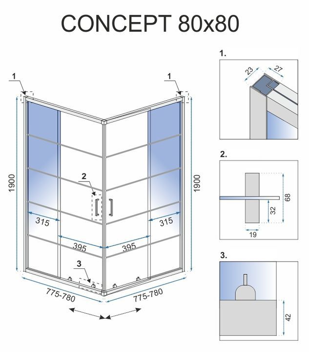 Душевая кабина Rea Concept 80x80 R/L черный