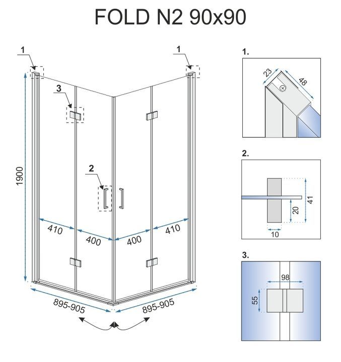 Душевая кабина Rea Fold N2 90х90 R/L хром