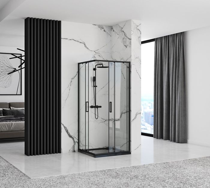 Душевая кабина Rea Punto 80x80 R/L черный + Душевой поддон Savoy черный
