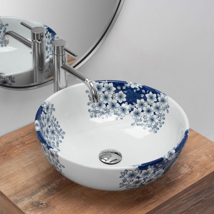 Раковина накладная Rea Fiori 410х410х150 белый, синий