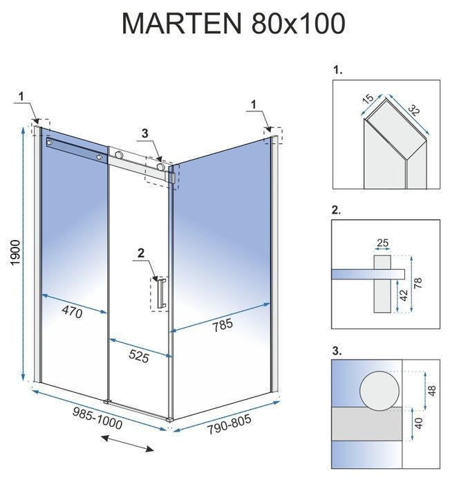 Душевая кабина Rea Marten 80x100 R/L хром