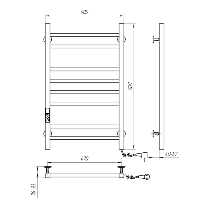 Рушникосушка електрична Navin Loft 500х800 права хром 10-043052-5080