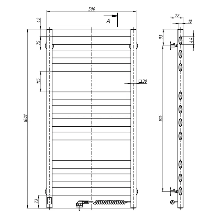 Полотенцесушитель электрический Navin Ellipse 500х1000 правый хром 10-045053-5010