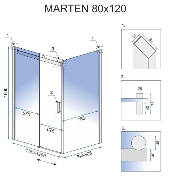 Душевая кабина Rea Marten 80x120 R/L хром