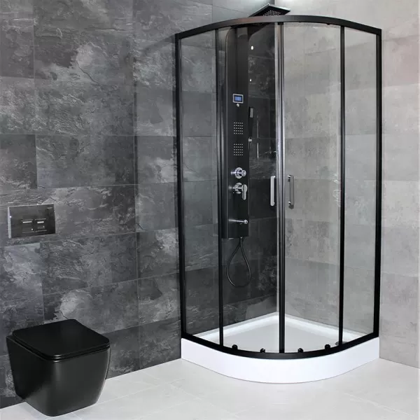 Душевая кабина Dusel EF-182B Black Matt, 90х90х190, дверь раздвижная, прозрачное стекло
