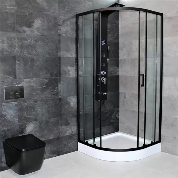 Душевая кабина Dusel EF-182B Black Matt, 90х90х190, дверь раздвижная, прозрачное стекло