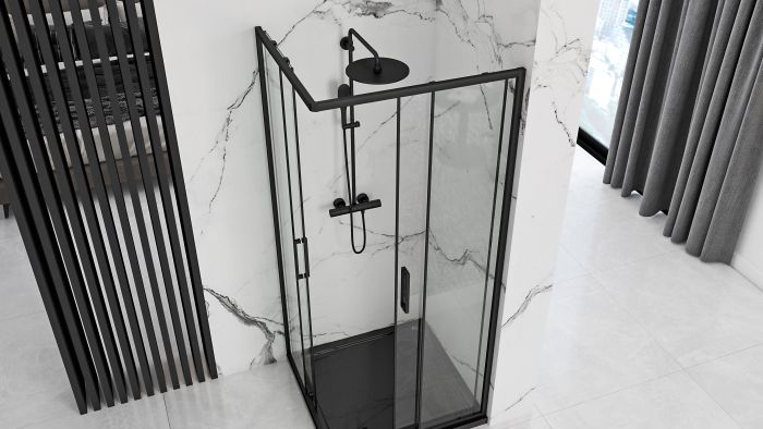 Душевая кабина Rea Punto 80x80 R/L черный + Душевой поддон Savoy черный