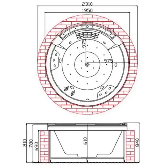 Гидромассажная ванна Golston G-U2603A встроенная, 197х197х81