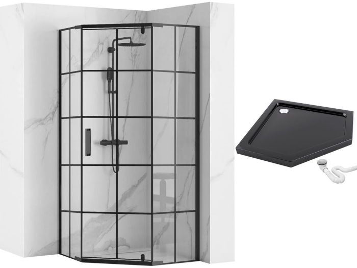 Душевая кабина Rea Hex 90x90 R/L черный + Душевой поддон 90x90