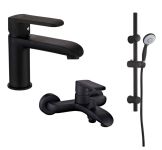 Набор смесителей Invena Siros (для раковины, для ванны, душевой гарнитур) черный