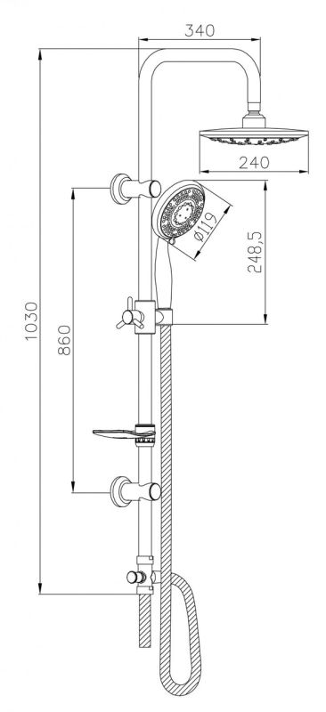 Гарнитура с верхним душем Invena Socho хром AU-59-001