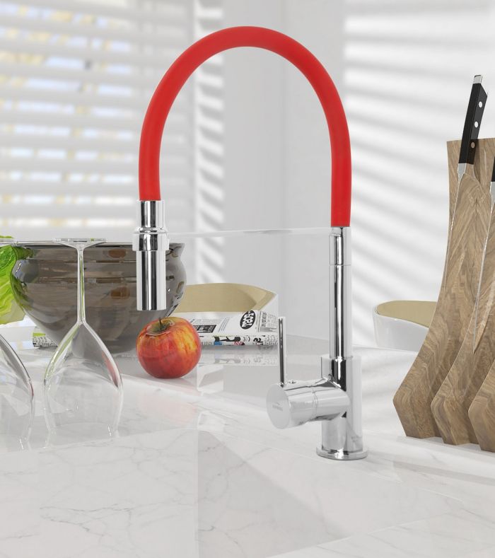 Смеситель для кухни с гибким изливом Invena Kameleon хром, красный