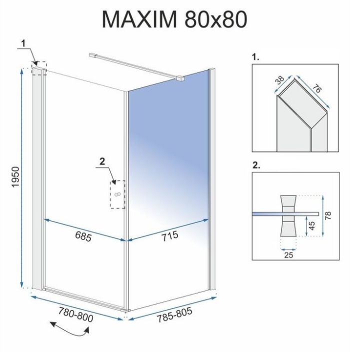 Душевая кабина Rea Maxim 80x80 L хром