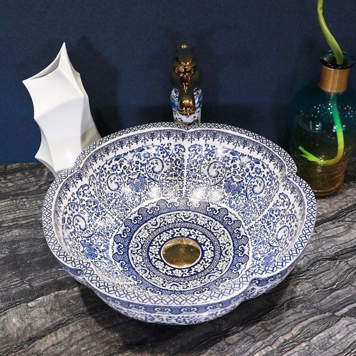 Раковина накладна Rea Vivien 425х425х150 білий, синій