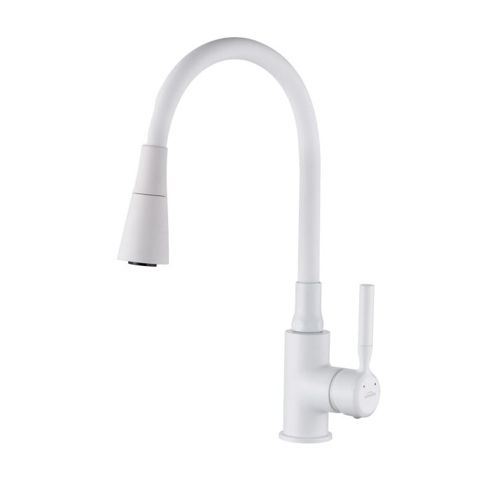 Смеситель для кухни с гибким изливом Invena Hula Plus белый BZ-85-P02