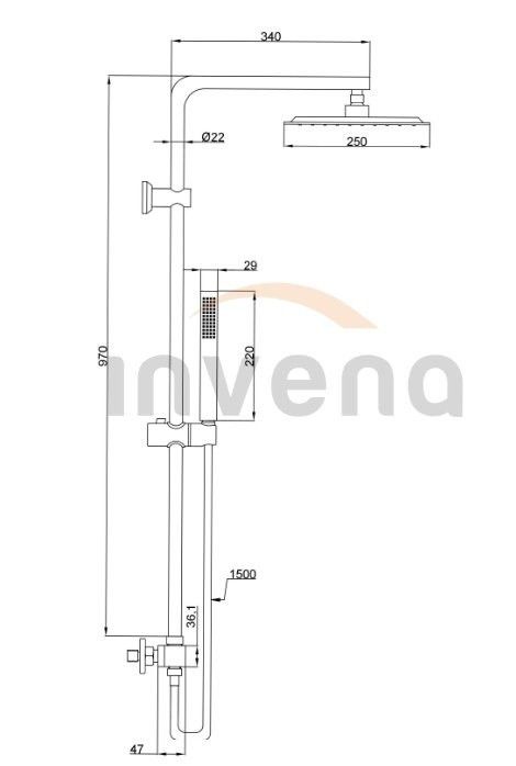 Душевая система с термостатом Invena Svart хром