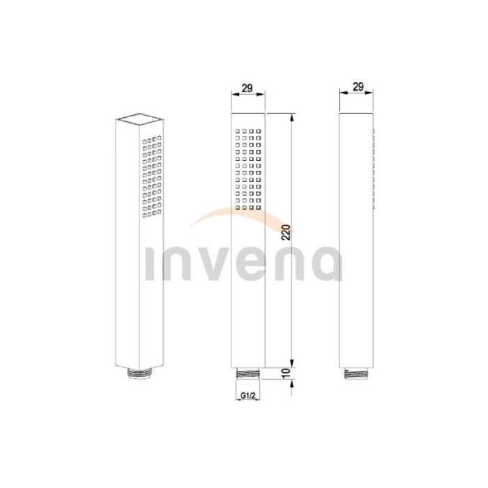 Лейка для душа Invena Svart прямоугольная чорна AS-92-004