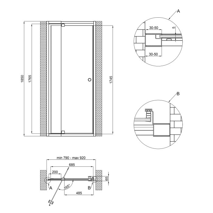 Душевые двери Qtap Pisces WHI208-9.CP5 79-92х185 см, стекло Pattern 5 мм