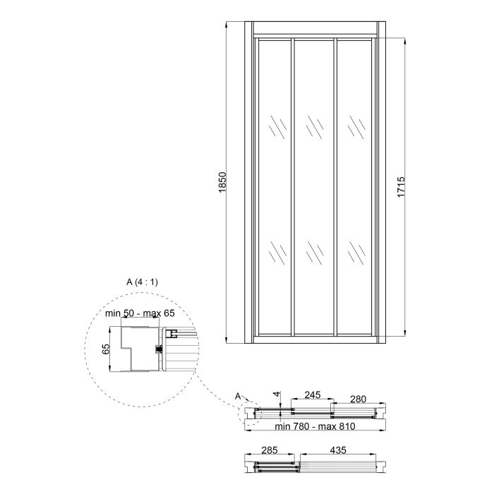 Душевые двери Qtap Unifold CRM208.C4 78-81x185 см, стекло Clear 4 мм, покрытие CalcLess