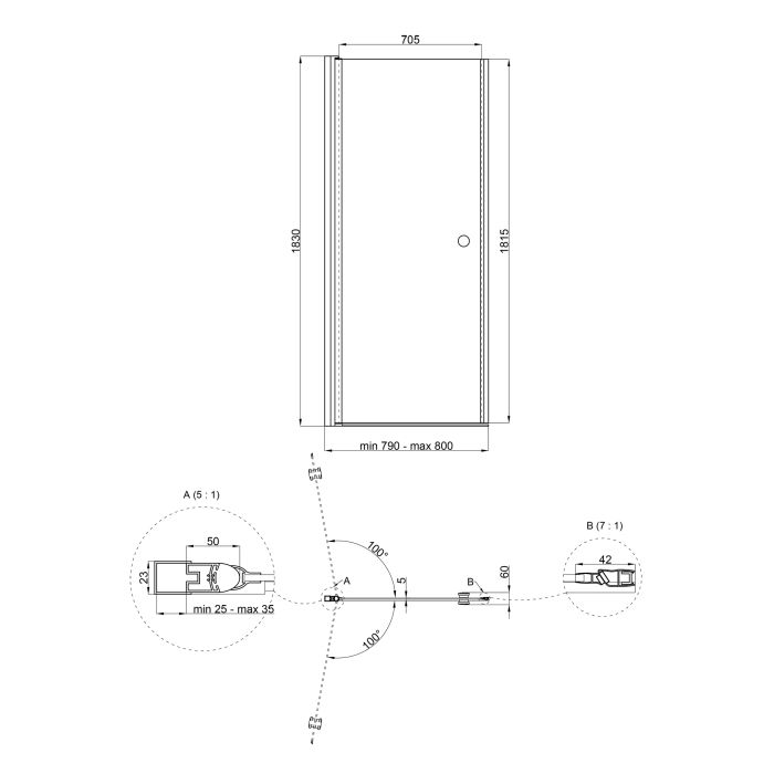 Душевые двери Qtap Presto CRM208.P5 80х185 см, стекло Pear 5 мм