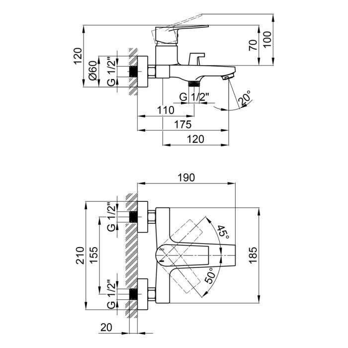Смеситель для ванны Qtap Terezin 3024101GC