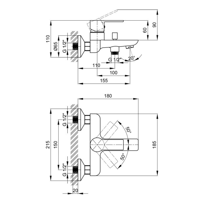 Смеситель для ванны Qtap Ustek 3016107DC