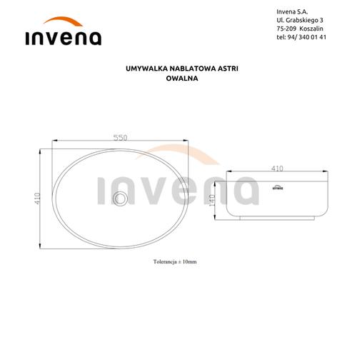 Раковина накладная Invena Astri ce-09-001 керамика белый