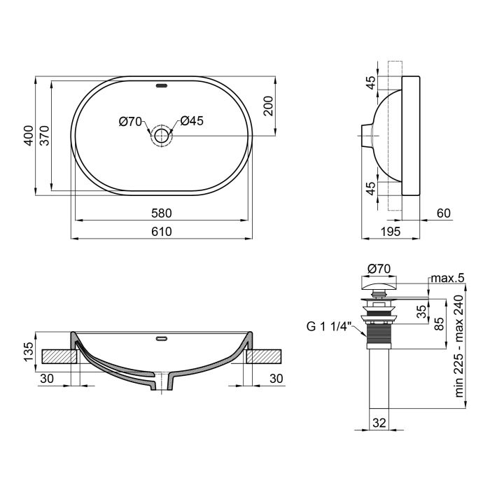 Раковина Qtap Leo 590x400x170 White с донным клапаном QT11114028W