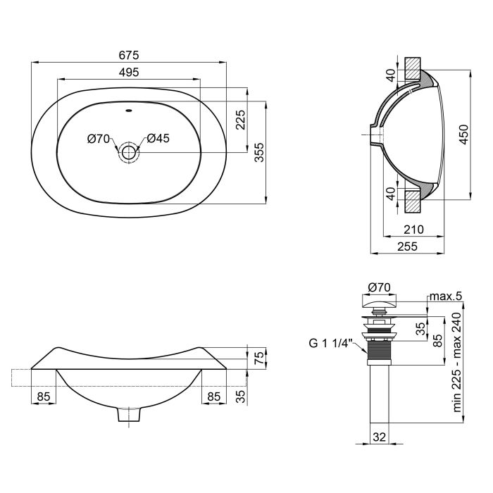 Раковина Qtap Leo 660x425x250 White з донним клапаном QT11114032W