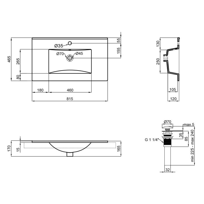 Раковина Qtap Albatross New 810x470x180 White с донным клапаном QT0111750680W