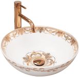 Раковина накладная Rea Elita 390х390х140 белый, золото