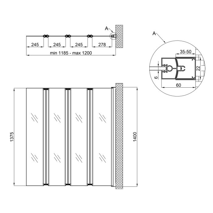 Штора на ванну Qtap Gemini WHI401214RP6 стекло Pear 6 мм, 120x140 см