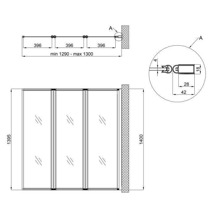 Штора на ванну Qtap Gemini WHI401314RP4 стекло Pear 6 мм, 130x140 см