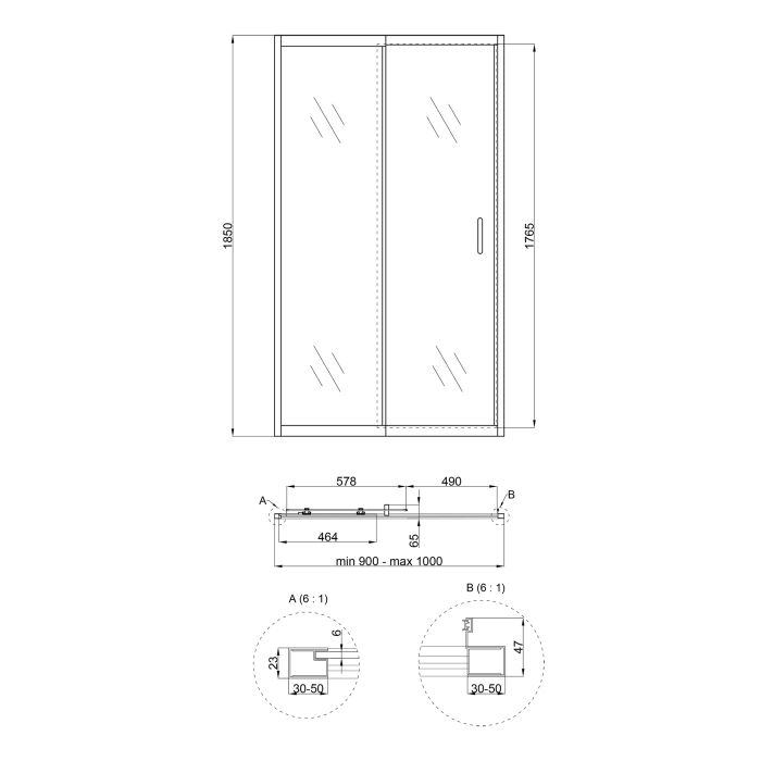 Душевые двери Qtap Taurus CRM209-1.C6 90-100x185 см, стекло Clear 6 мм, покрытие CalcLess