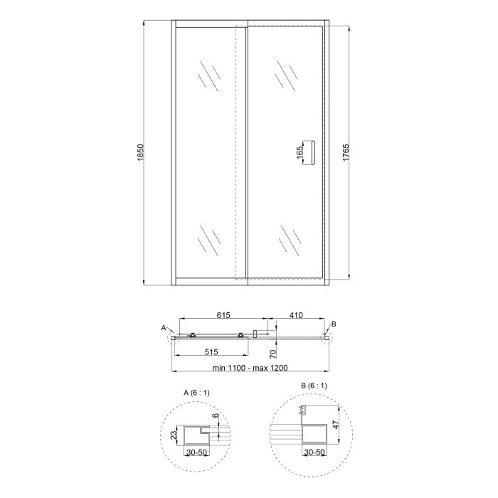 Душевые двери Qtap Taurus CRM201-11.C6 110-120x185 см, стекло Clear 6 мм, покрытие CalcLess