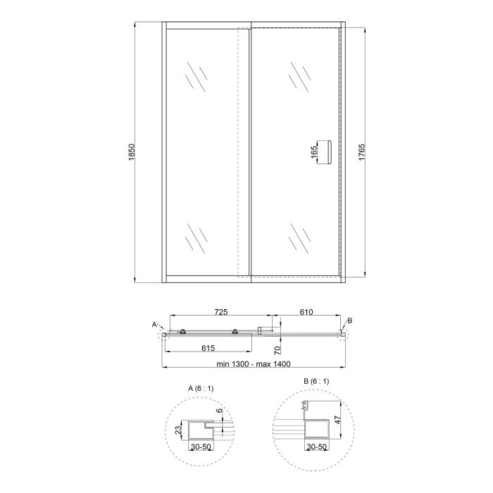 Душевые двери Qtap Taurus CRM2013-14.C6 130-140x185 см, стекло Clear 6 мм, покрытие CalcLess