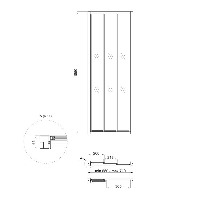 Душевые двери Qtap Uniford CRM207.C4 68-71x185 см, стекло Clear 4 мм, покрытие CalcLess