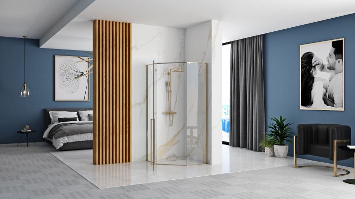 Душевая кабина Rea Diamond 90x90 R/L золото + Душевой поддон Rea 90x90