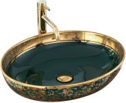 Раковина накладна Rea Margot 520х400х135 зелений, золото