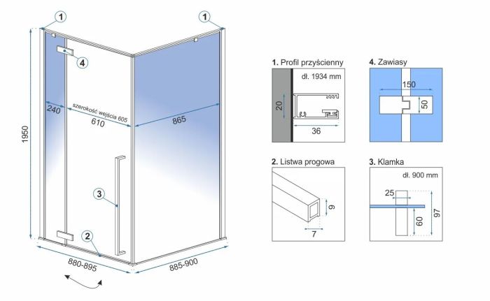 Душевая кабина Rea Fargo 90x90 R/L золото