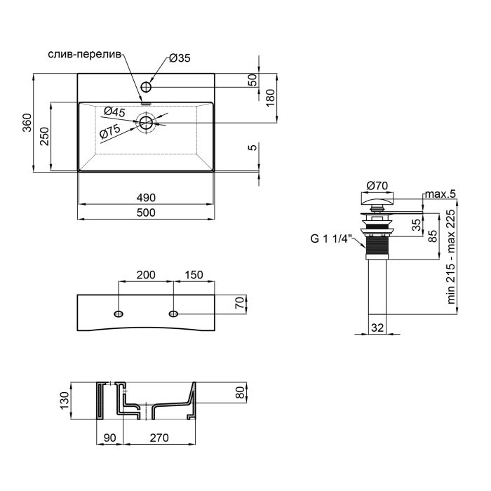 Раковина Qtap Nando K 500х355х125 White с донным клапаном QT12117050KW