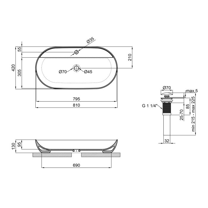 Раковина-чаша Qtap Scorpio 815х410х135 White з донним клапаном QT142203PW