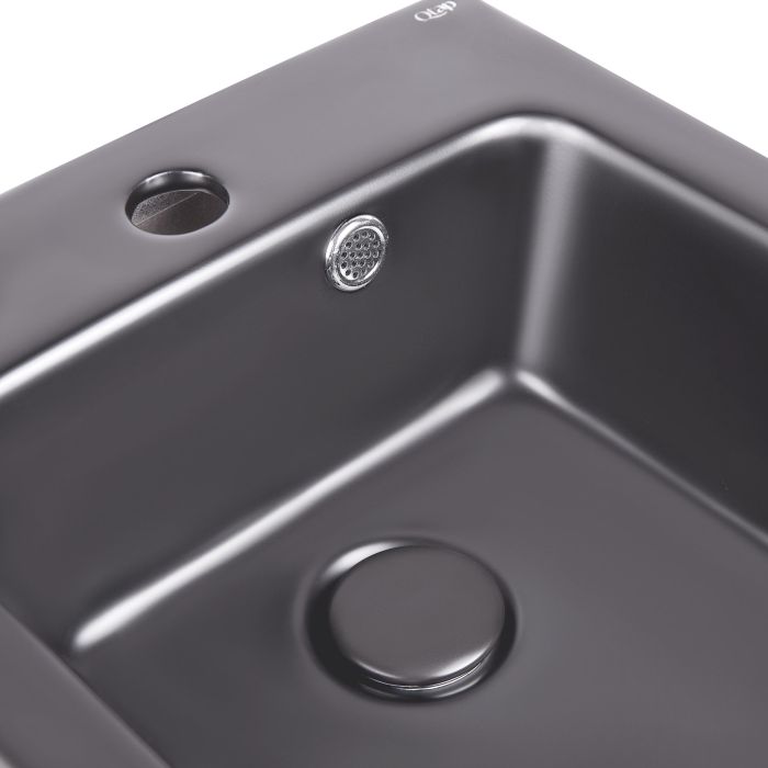 Раковина підвісна моноблок Qtap Tern 370х410х400 Matt black з донним клапаном QT1711G808MB