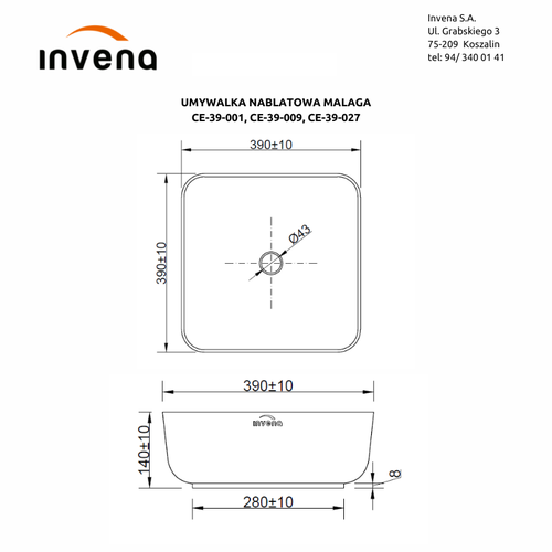 Раковина накладная Invena Malaga CE-39-027 керамика черный/золото