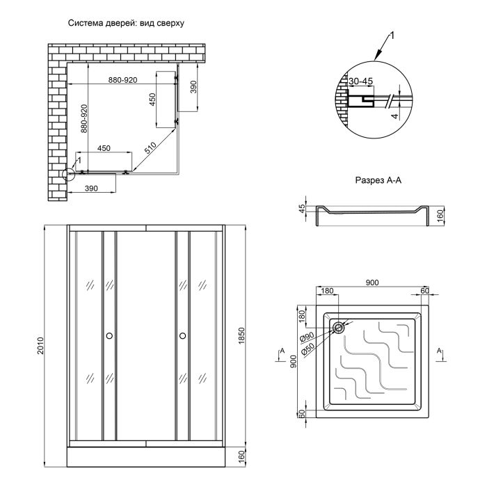 Душевая кабина Lidz Wiezak SC90x90.SAT.LOW.L, стекло Linie 4 мм + поддон Mazur