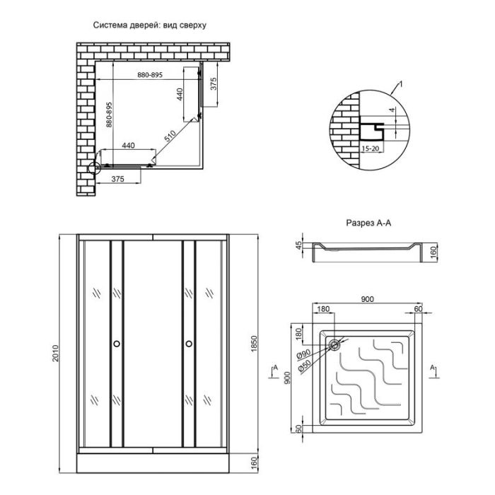 Душевая кабина Lidz Wawel SC90x90.SAT.LOW.GR, стекло тонированное 4 мм + поддон Mazur